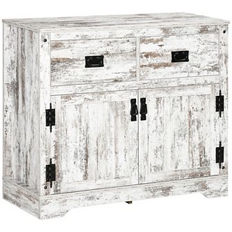 Rustic Kitchen Cabinet Storage Cabinet With 2 Drawers And 2 cup oards, White