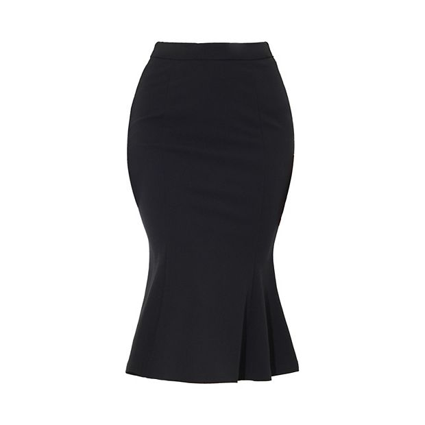 【INCHANT ME】Wrinkle Mermaid Midi Skirt Unique Bargains Women's High Waist Fishtail Pencil Midi