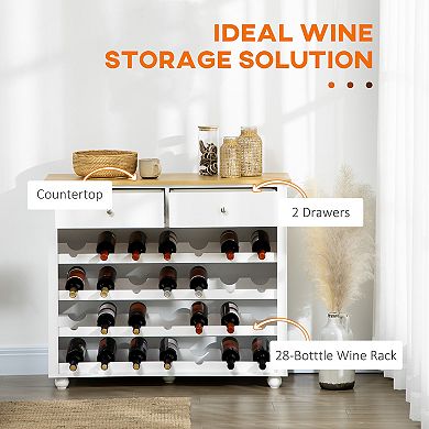 Wine Cabinet With 28-bottle Wine Rack, Kitchen Sideboard With 2 Storage Drawers