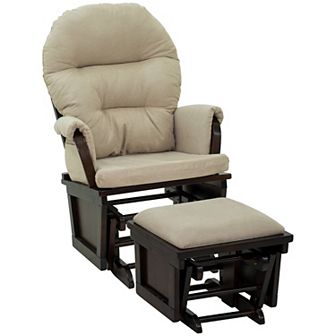 2 pc Living Room Rocker Lounger W/ Ottoman Set & Suede Footrest, Cream White