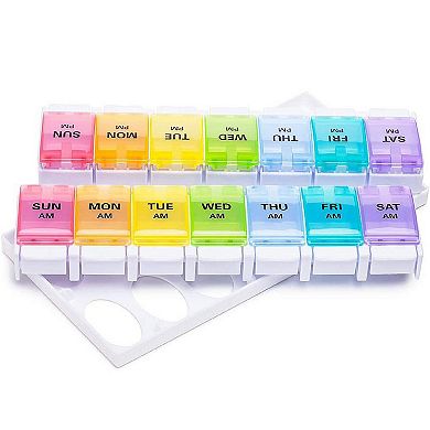 Sukuos AM PM Weekly 7 Day Pill Organizer, Large Pill Cases w/ Push Button Design