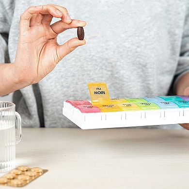 Sukuos AM PM Weekly 7 Day Pill Organizer, Large Pill Cases w/ Push Button Design
