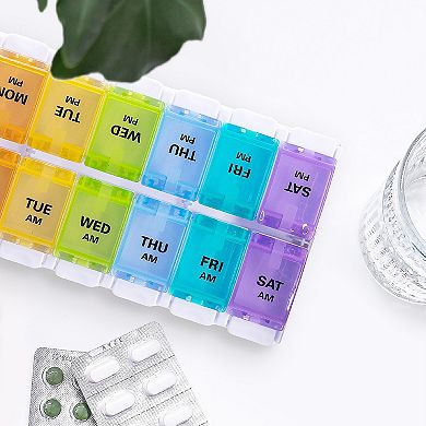 Sukuos AM PM Weekly 7 Day Pill Organizer, Large Pill Cases w/ Push Button Design