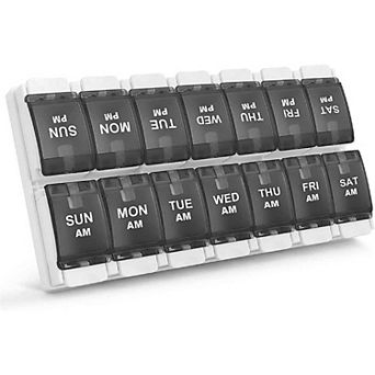 Sukuos AM PM Weekly 7 Day Pill Organizer, Large Pill Cases w/ Push Button Design