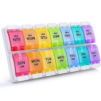 Sukuos AM PM Weekly 7 Day Pill Organizer, Large Pill Cases w/ Push Button Design