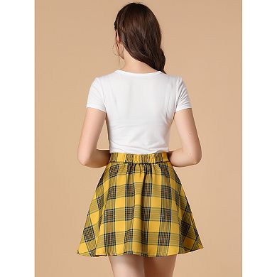 Women's Plaid A-line Zip Up High Waisted Skater Skirt