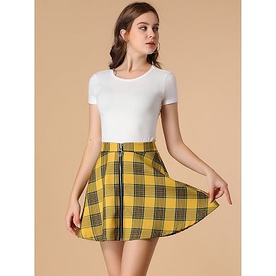 Women's Plaid A-line Zip Up High Waisted Skater Skirt