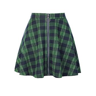 Women's Plaid A-Line Zip Up High Waisted Skater Skirt