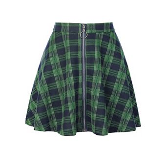 Women's Plaid A-line Zip Up High Waisted Skater Skirt