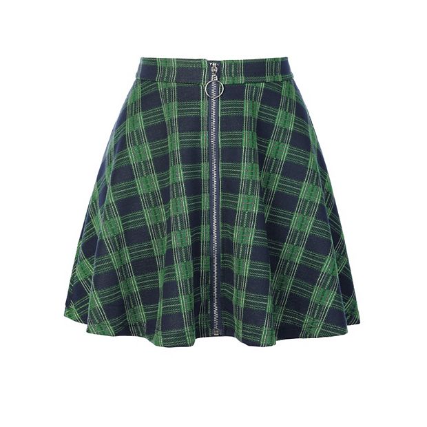 Women's Plaid A-line Zip Up High Waisted Skater Skirt