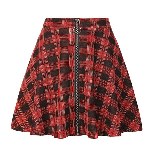 Women's Plaid A-Line Zip Up High Waisted Skater Skirt