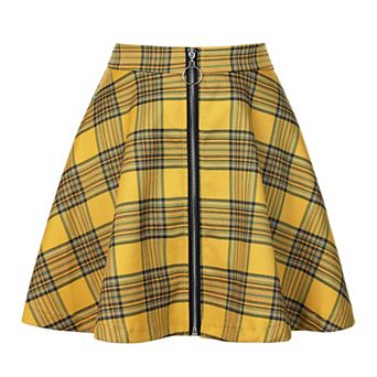 Women's Plaid A-Line Zip Up High Waisted Skater Skirt