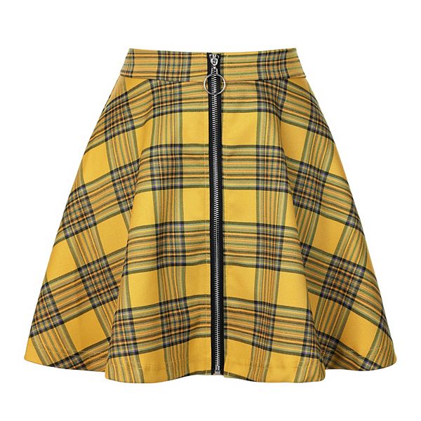 Women's Plaid A-line Zip Up High Waisted Skater Skirt