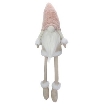 24" Cream and Pink Sitting Christmas Gnome with Dangling Legs