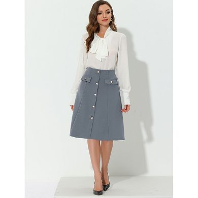 Women's Button Front Formal Work A-Line Midi Skirts