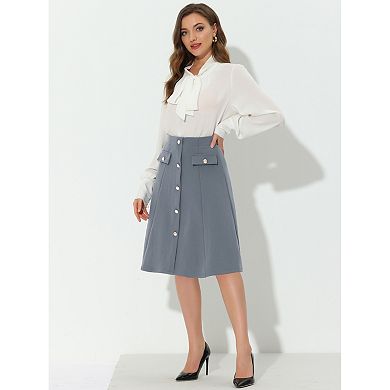 Women's Button Front Formal Work A-Line Midi Skirts
