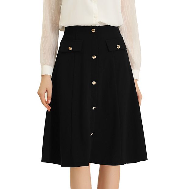 Women's Button Front Formal Work A-Line Midi Skirts