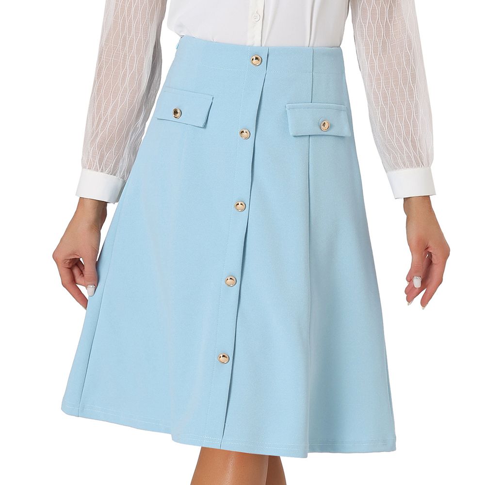 Women's Button Front Formal Work A-Line Midi Skirts