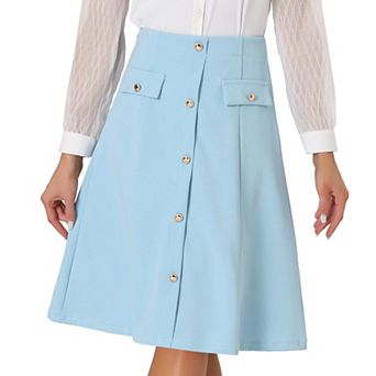 Women's Button Front Formal Work A-Line Midi Skirts