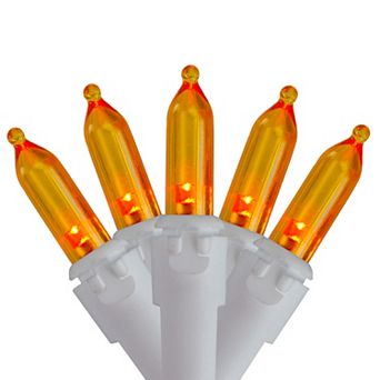 Set of 50 Orange LED Mini Christmas Lights 4" Spacing - White Wire