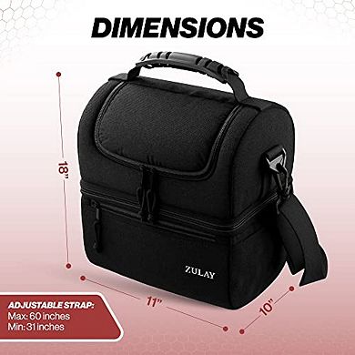 Insulated 2-Compartment Lunch Box Bag With Strap