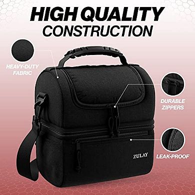 Insulated 2-Compartment Lunch Box Bag With Strap