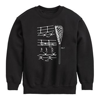 Boys 8-20 Lacrosse Stick Diagram Crew Fleece Sweatshirt