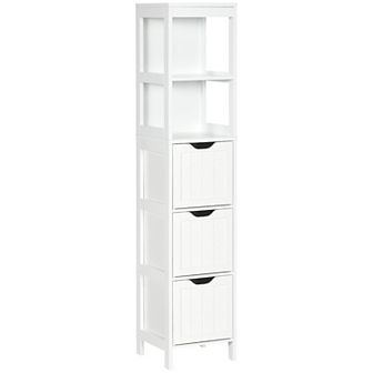 kleankin Narrow Bathroom Cabinet with 3 Drawers and 2 tier Shelf, Tall Cupboard Freestanding Linen Towel, Slim Corner Organizer, White