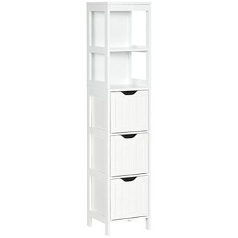 kleankin Narrow Bathroom Cabinet with 3 Drawers and 2 tier Shelf, Tall Cupboard Freestanding Linen Towel, Slim Corner Organizer, White