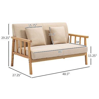HOMCOM 48" Loveseat Sofa Modern Love Seats Furniture for Bedroom Beige