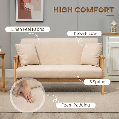 HOMCOM 48" Loveseat Sofa Modern Love Seats Furniture for Bedroom Beige