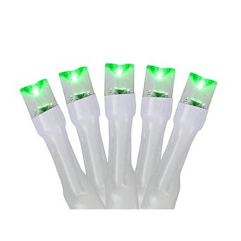 20 Battery Operated Green LED Wide Angle Christmas Lights - 9.5 ft White Wire