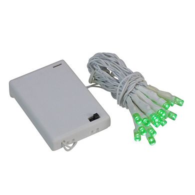 20 Battery Operated Green LED Wide Angle Christmas Lights - 9.5 ft White Wire