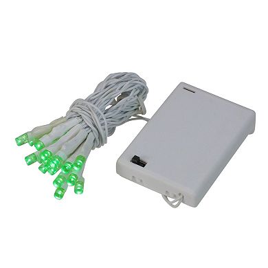 20 Battery Operated Green LED Wide Angle Christmas Lights - 9.5 ft White Wire