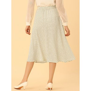 Women's Elastic Waist Zipper Polka Dots Casual Midi Skirt