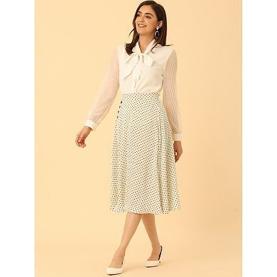 Women's Elastic Waist Zipper Polka Dots Casual Midi Skirt