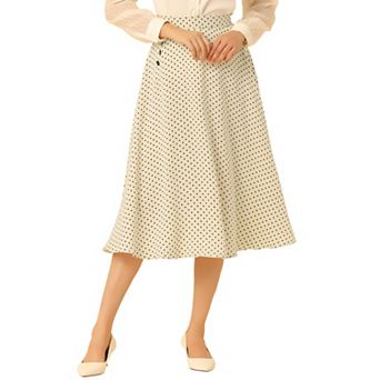 Women's Elastic Waist Zipper Polka Dots Casual Midi Skirt