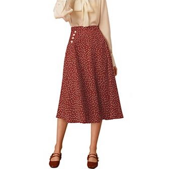 Women's Elastic Waist Zipper Polka Dots Casual Midi Skirt