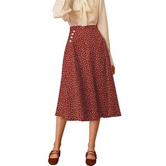 Women's Elastic Waist Zipper Polka Dots Casual Midi Skirt