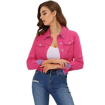 Women's Button Down Long Sleeves Cropped Denim Jacket