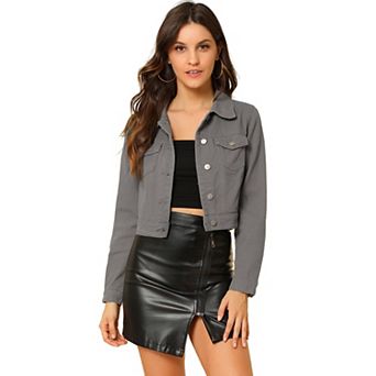 Women's Button Down Long Sleeves Cropped Denim Jacket