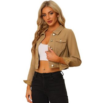 Women's Button Down Long Sleeves Cropped Denim Jacket