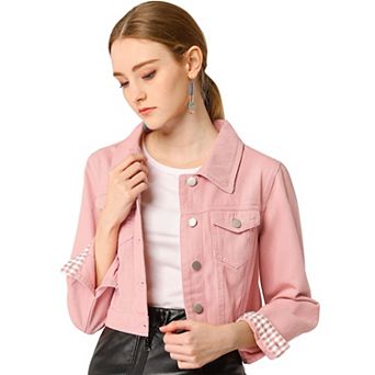 Women's Button Down Long Sleeves Cropped Denim Jacket