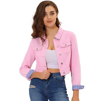 Women's Button Down Long Sleeves Cropped Denim Jacket