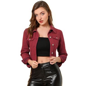 Women's Button Down Long Sleeves Cropped Denim Jacket