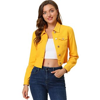 Women's Button Down Long Sleeves Cropped Denim Jacket