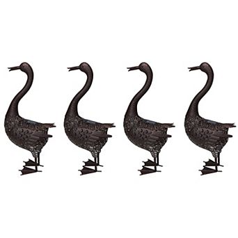 Set of 4 Brown Solar LED Lighted Duck Outdoor Garden Statues 24"
