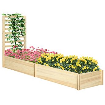Outsunny 43" Raised Garden Bed Wooden Planters Box With Trellis, Natural