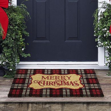 Red and Black Plaid "Merry Christmas" Rectangular Doormat 45 x 75 cm
