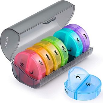 Sukuos 7-Day 2x Pill Organizer, Large Daily Pill Cases for Pills/Vitamins/Fish Oil/Supplements